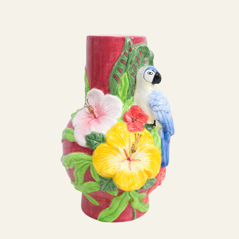Tall Tropical Parrot Ceramic Vase