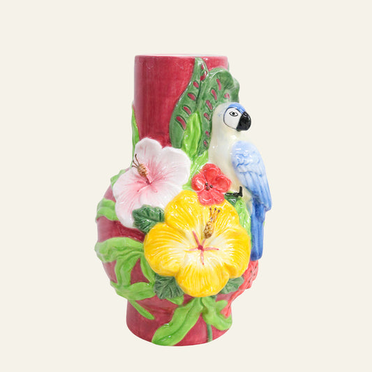 Tall Tropical Parrot Ceramic Vase