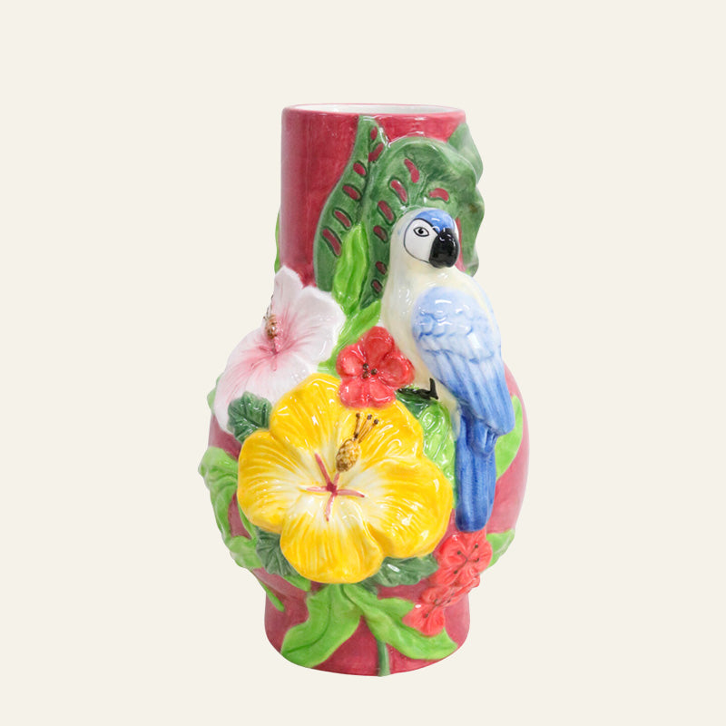 Tall Tropical Parrot Ceramic Vase