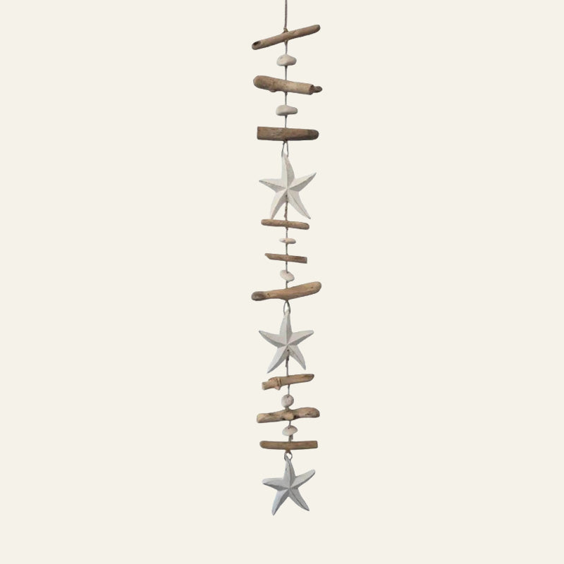 White Starfish, Driftwood & Stone Hanging Garland