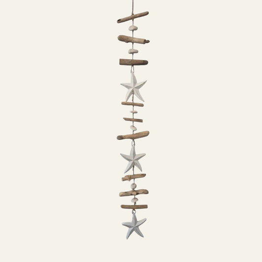 White Starfish, Driftwood & Stone Hanging Garland