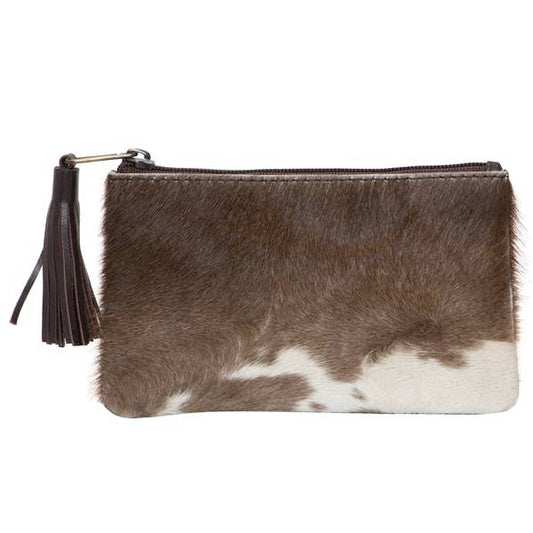 Small Tassel Cowhide Purse - York (71015): Brown & White