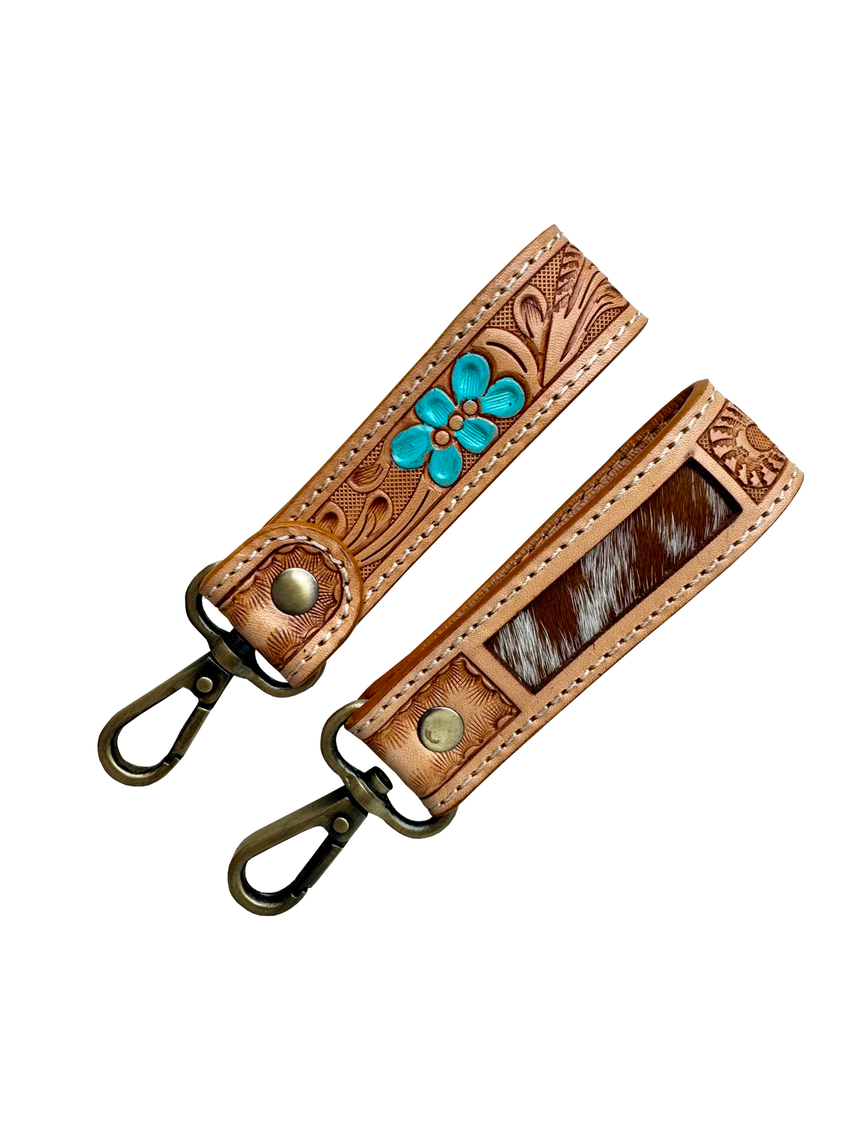 Hand-Tooled Leather & Cowhide Keyring