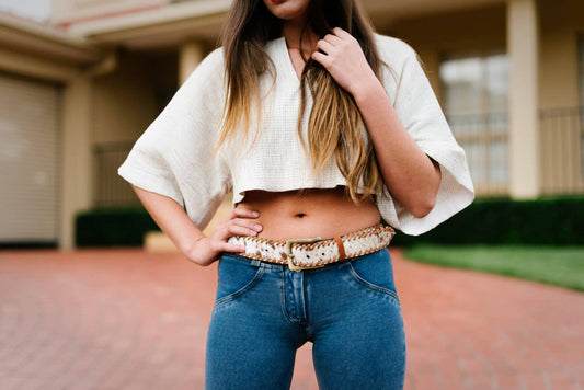 Boho Cowhide Belt - Belt04: Black & White / Large