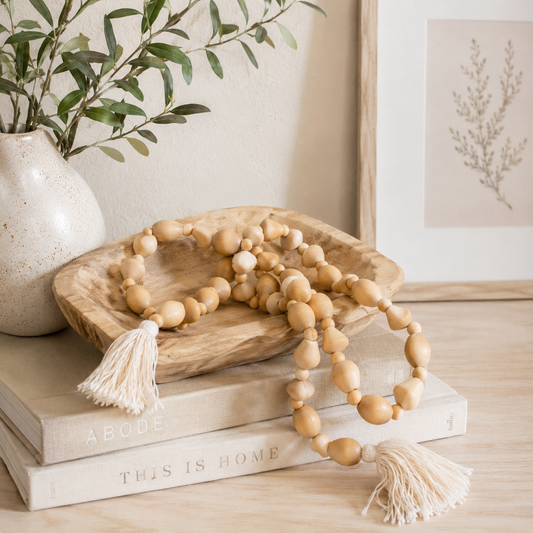 Birch Wood Beaded Tassel Garland