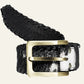Handwoven Cowhide Leather Belt – Black & White
