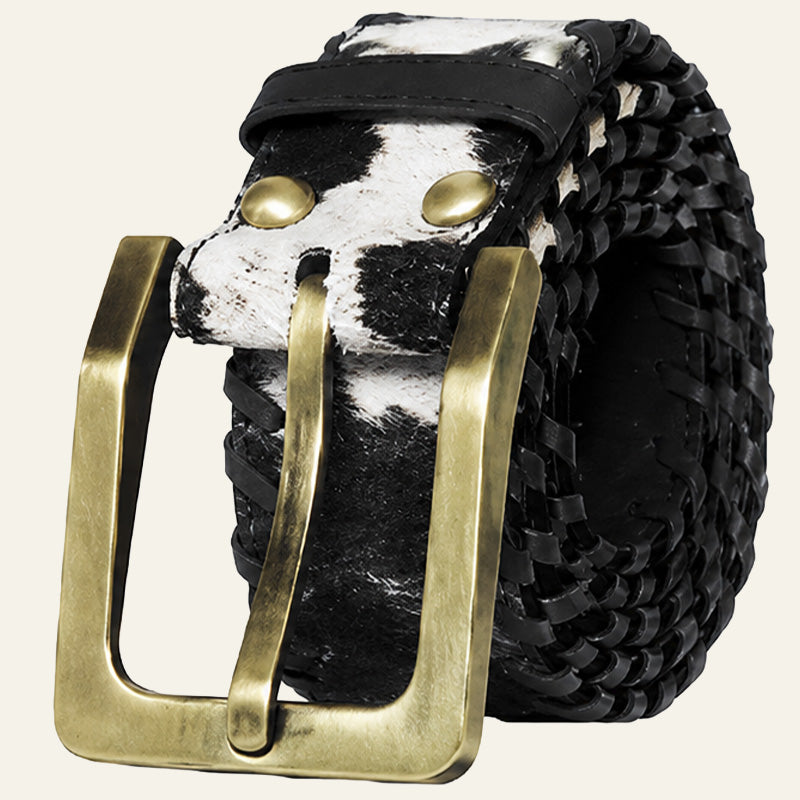 Handwoven Cowhide Leather Belt – Black & White