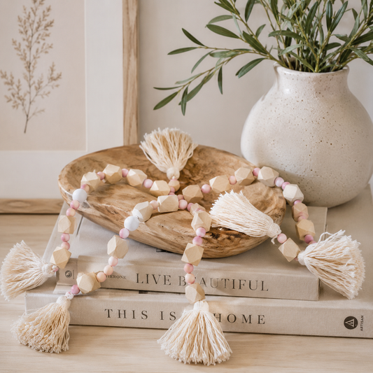 Blush Timber Beaded Garland with Tassels