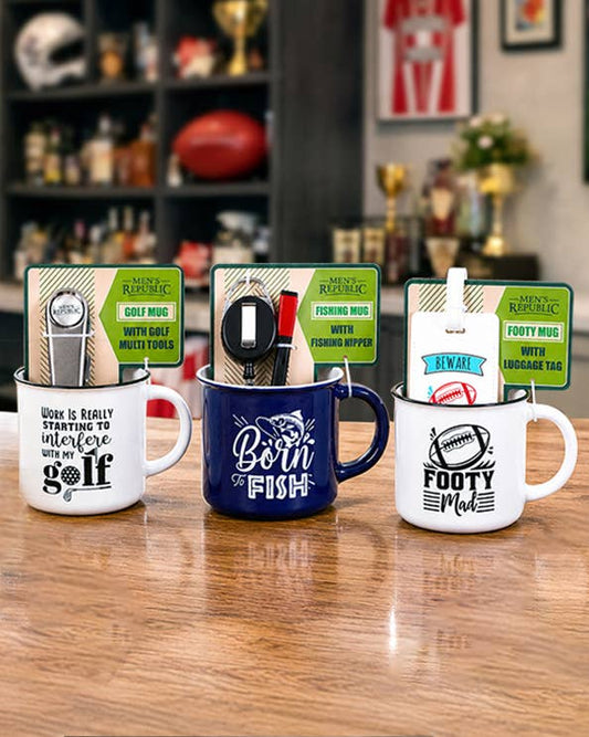 Men's Republic Sports Mugs with Gift Sets  in Shelf Tray
