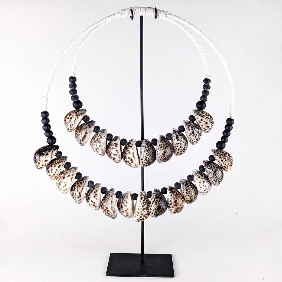 Leopard Cowrie Shell Necklace on Stand