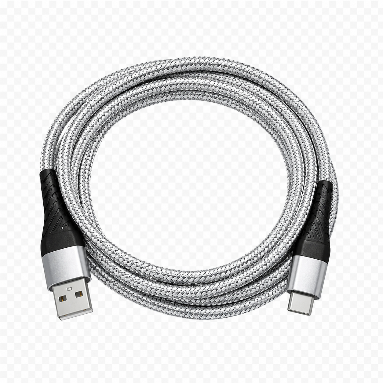 10ft Braided Lightning Charging Cable – Silver, Pink, Aqua & Black