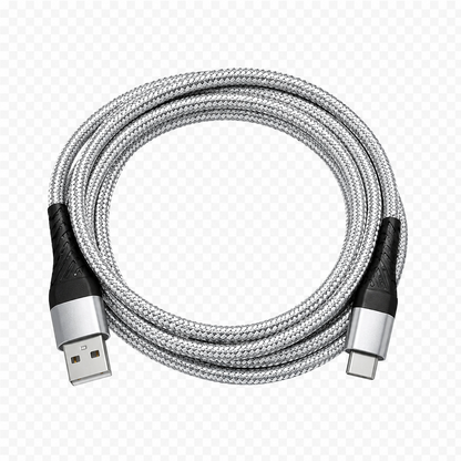 10ft Braided Lightning Charging Cable – Silver, Pink, Aqua & Black
