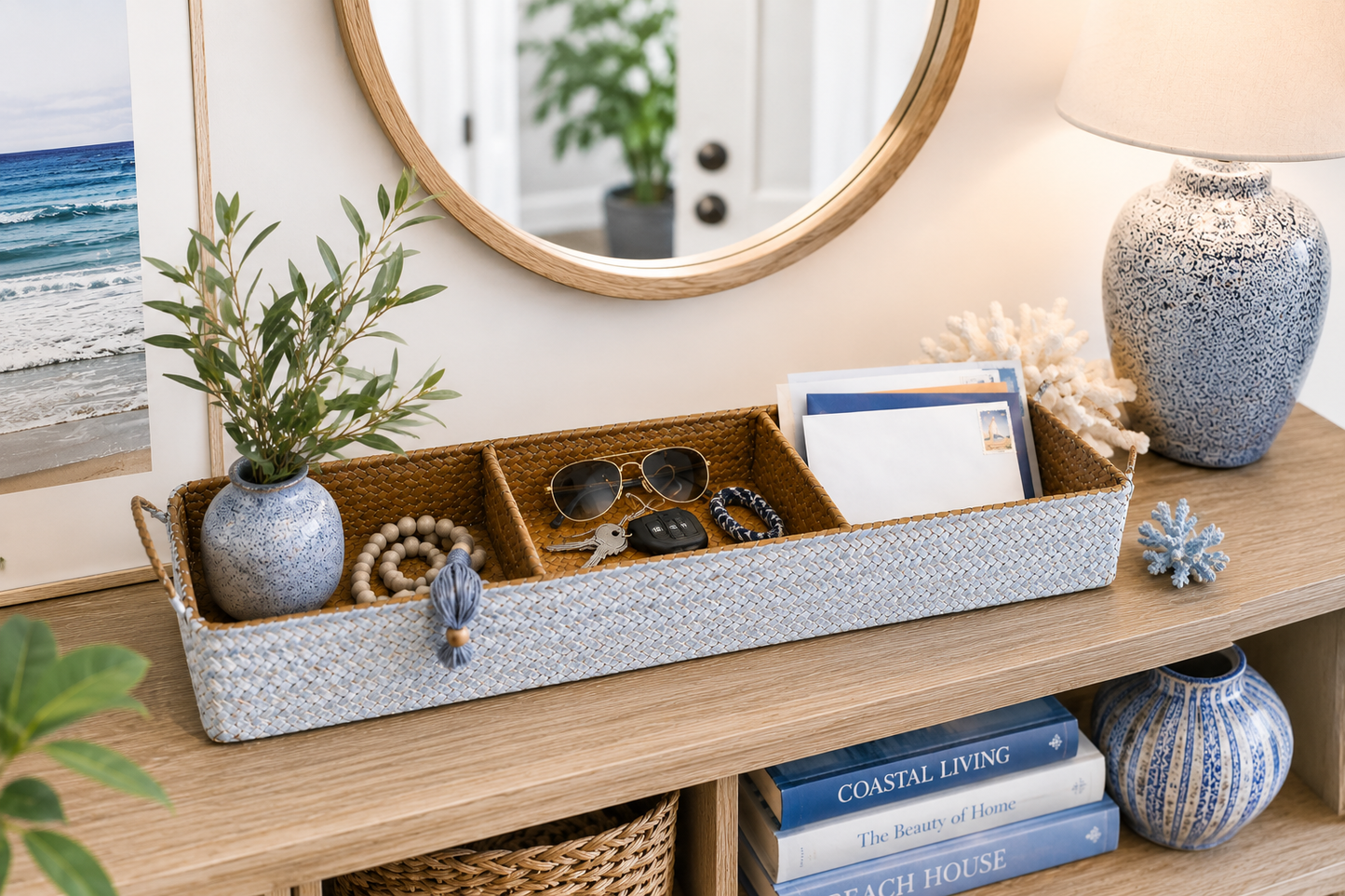 Coastal Woven Divided Storage Tray - Bluewash