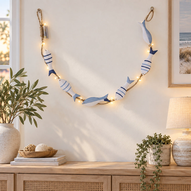 Coastal LED Fish Garland – Ocean Blue 110cm