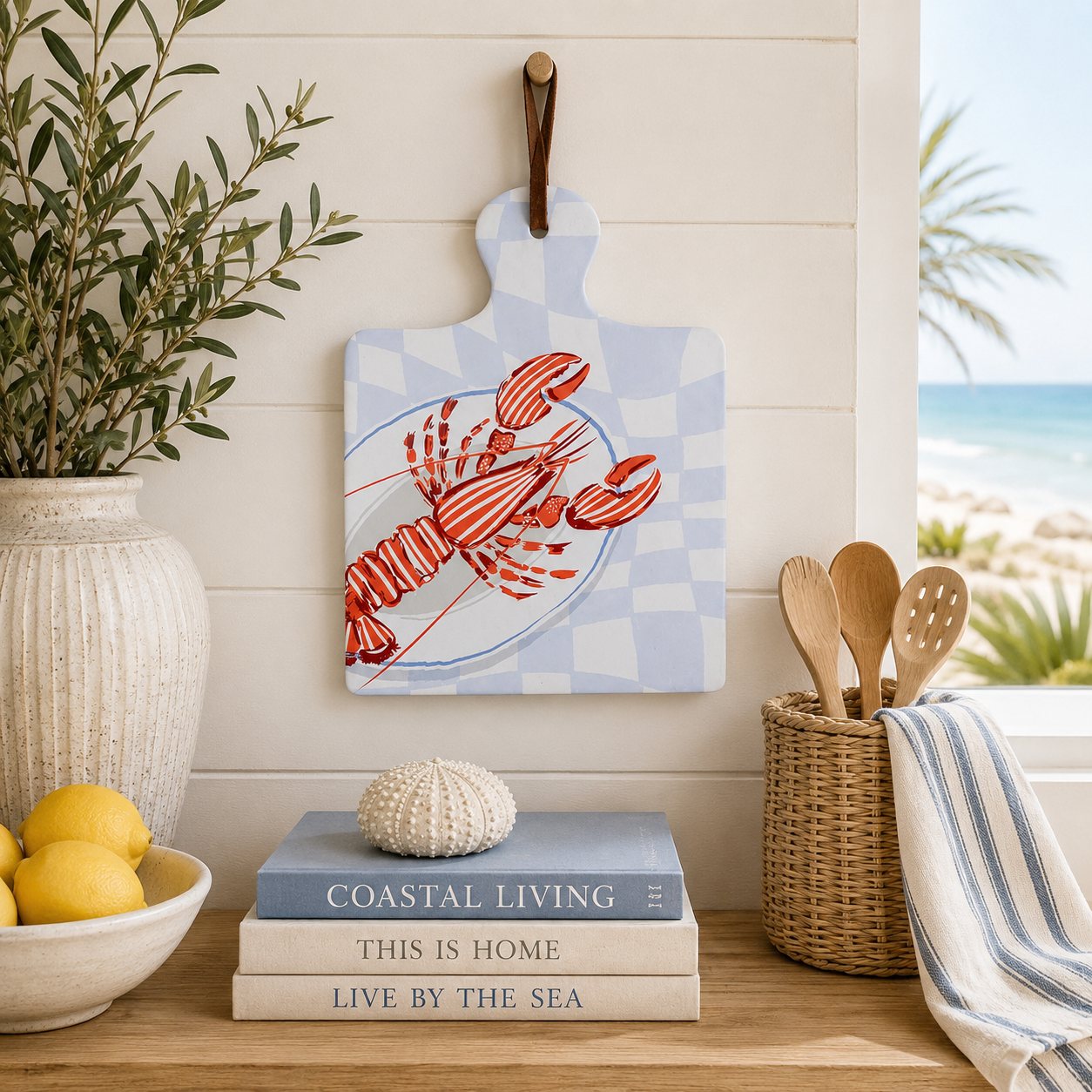 Coastal Lobster Ceramic Serving Board & Trivet