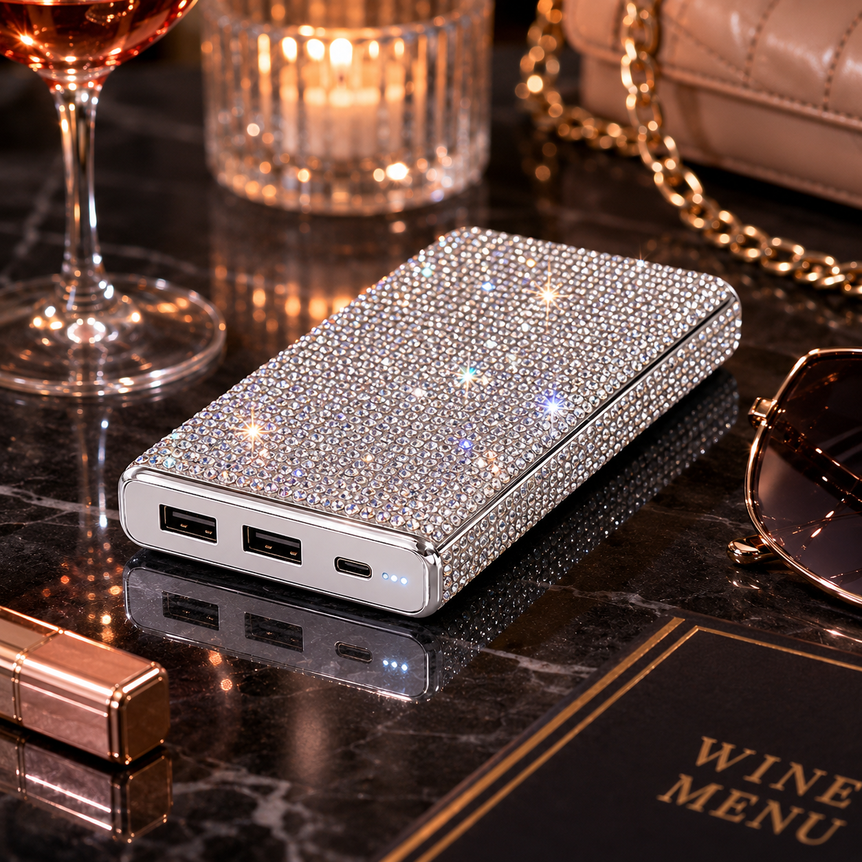 Luxe Crystal Portable Charger, 10,000 mAh - crystal, rose gold, pink, purple, aqua