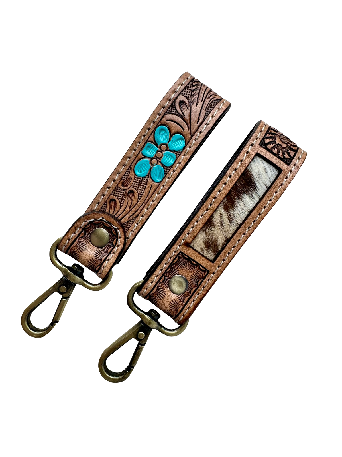 Hand-Tooled Leather & Cowhide Keyring