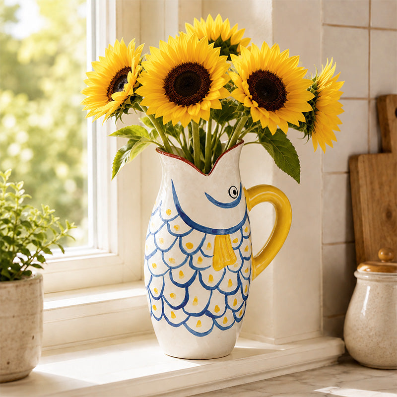 Fish Ceramic Vase with Yellow Handle