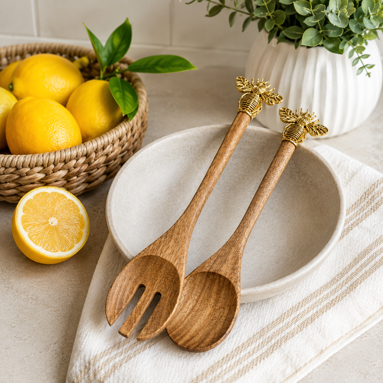 Golden Bee Salad Servers