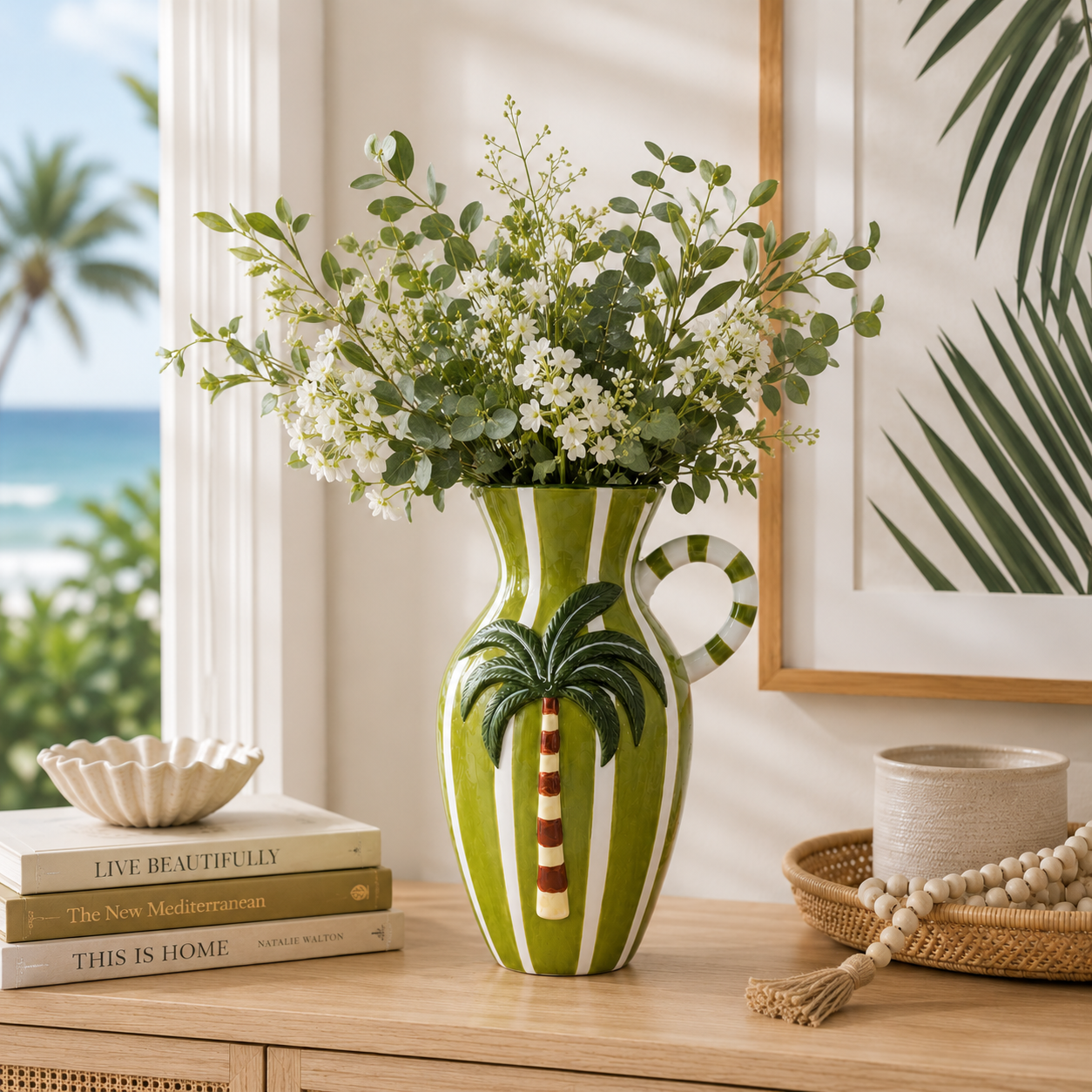 Green Striped Palm Tree Vase
