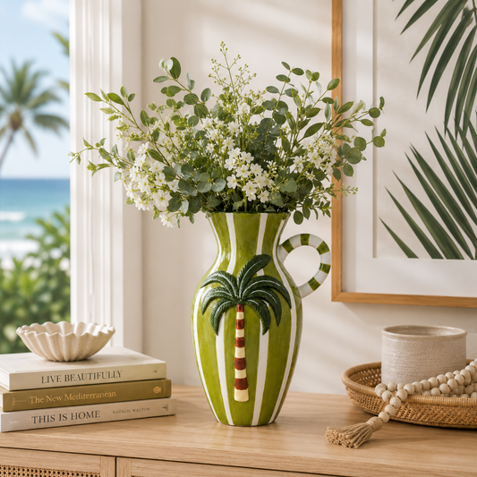 Green Striped Palm Tree Vase