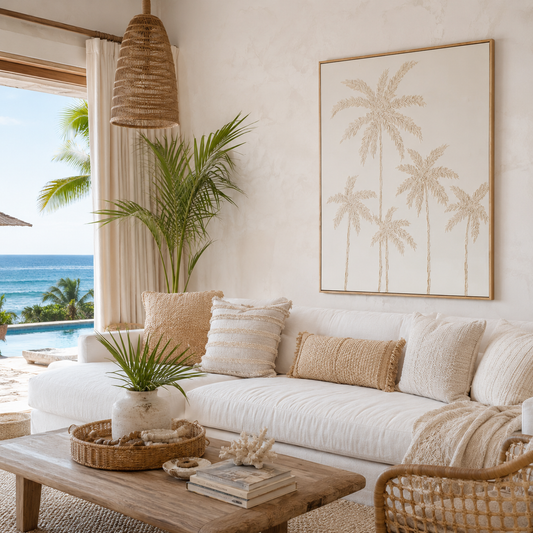 Blush Palm Framed Canvas Artwork 80x100cm