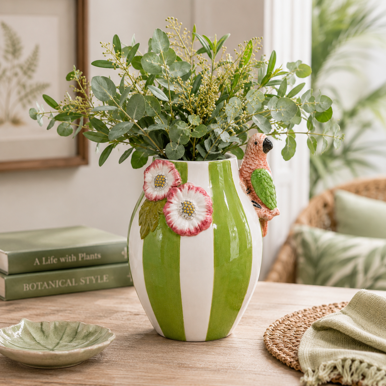 Perched Parrot Vase