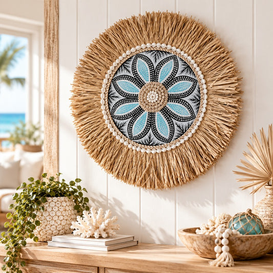 Raffia Juju Mandala Wall Hanging with Seashells