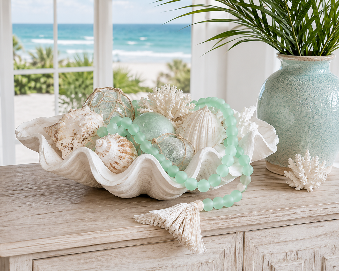 Sea Glass Beaded Tassel Garland
