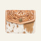 Hand-Tooled Leather & Cowhide Card Purse – Tan & White
